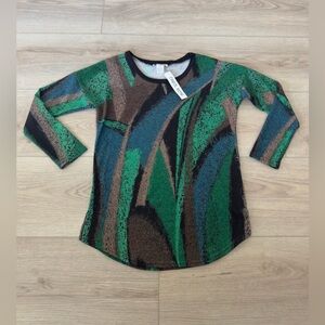 Vintage Carol Rose Green and Brown Abstract Top